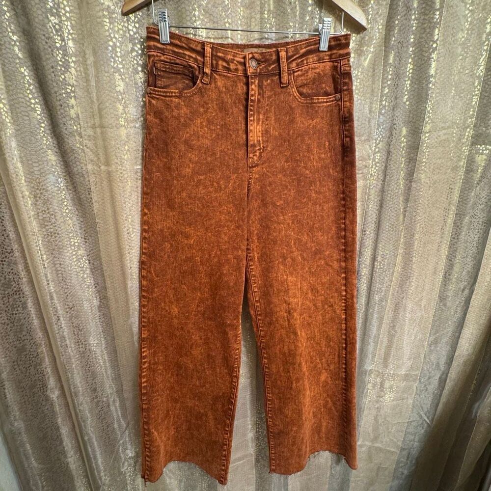 Judy Blue Burnt Orange Garment Dyed Wide Leg Raw Hem Jeans 9/29